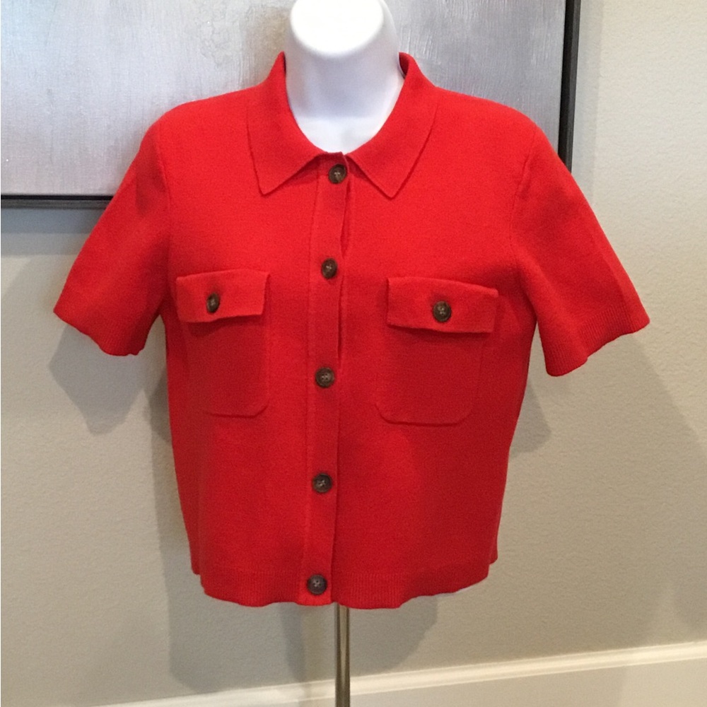 J.Crew Classic Red Button Down Sweater Wm Sz S